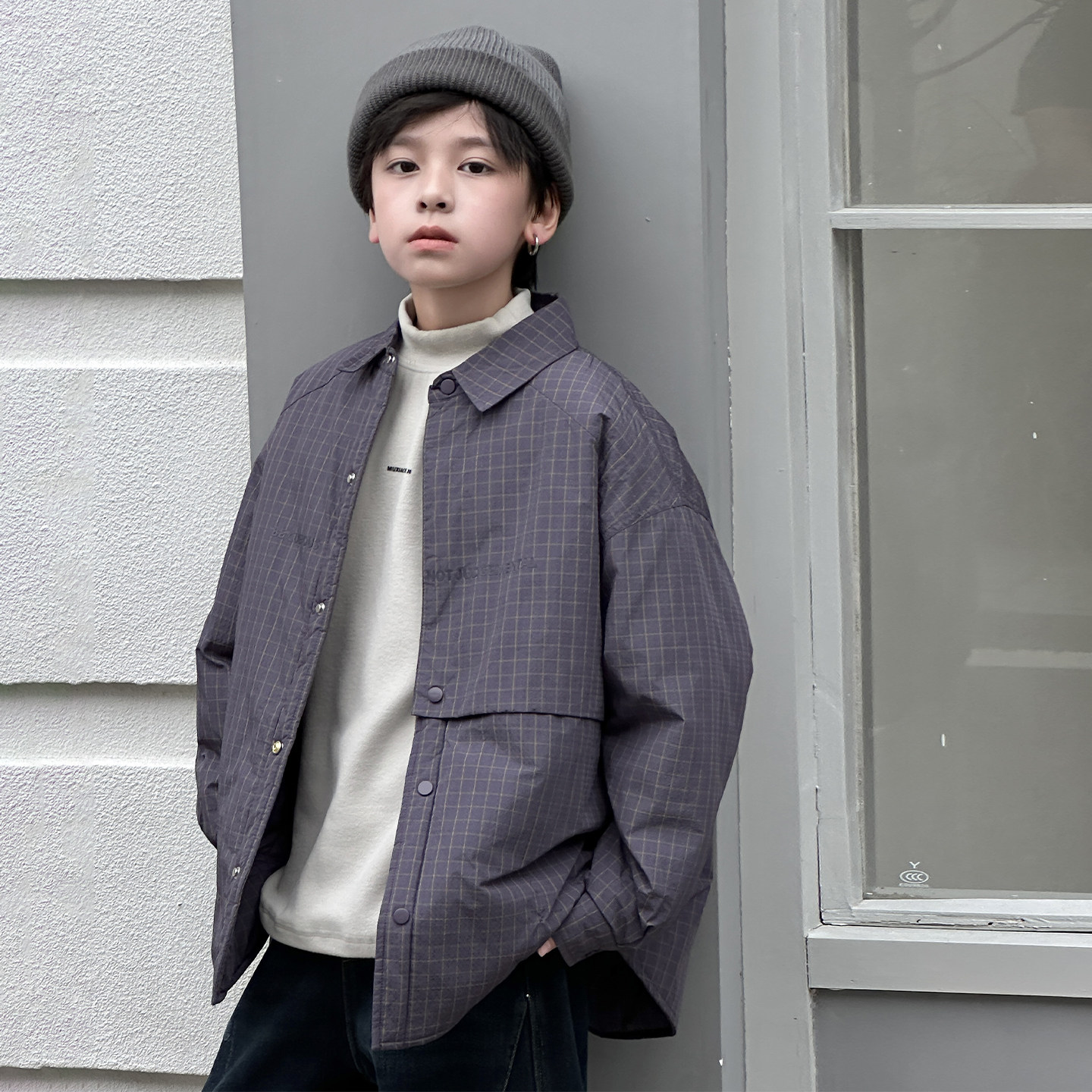 男童夹棉衬衫秋冬款2025新款洋气儿童加厚中大童冬季保暖衬衣外套