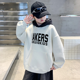 男童一体绒连帽卫衣秋冬2025新款洋气儿童冬季加绒打底衫男孩内搭