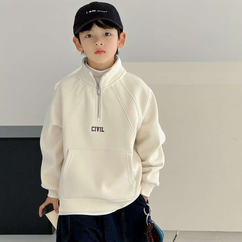 男童春秋半拉链卫衣宽松2026新款中大童休闲百搭立领上衣洋气时髦
