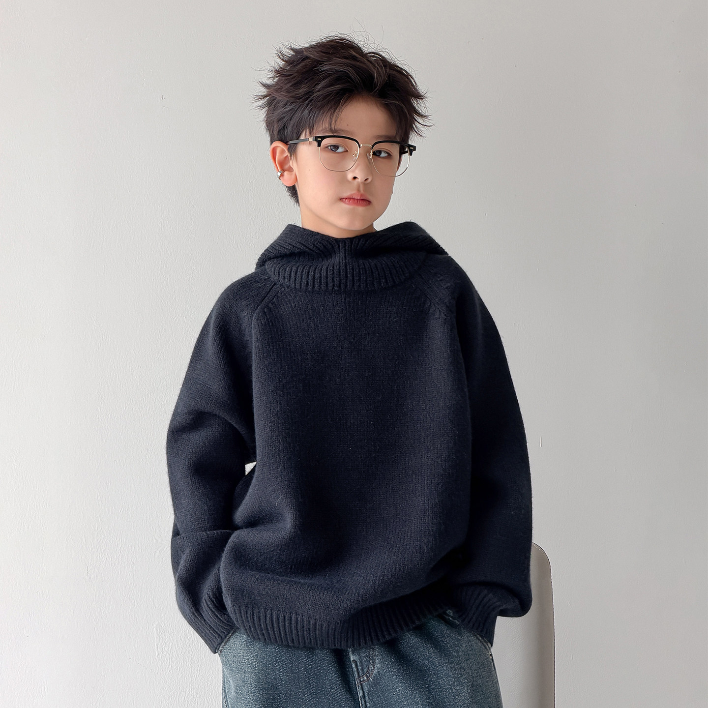 韩系普通秋冬季连帽男童连帽毛衣