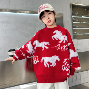 男童本命年红色毛衣秋冬2026新款12岁中大童马年年服儿童拜年服潮