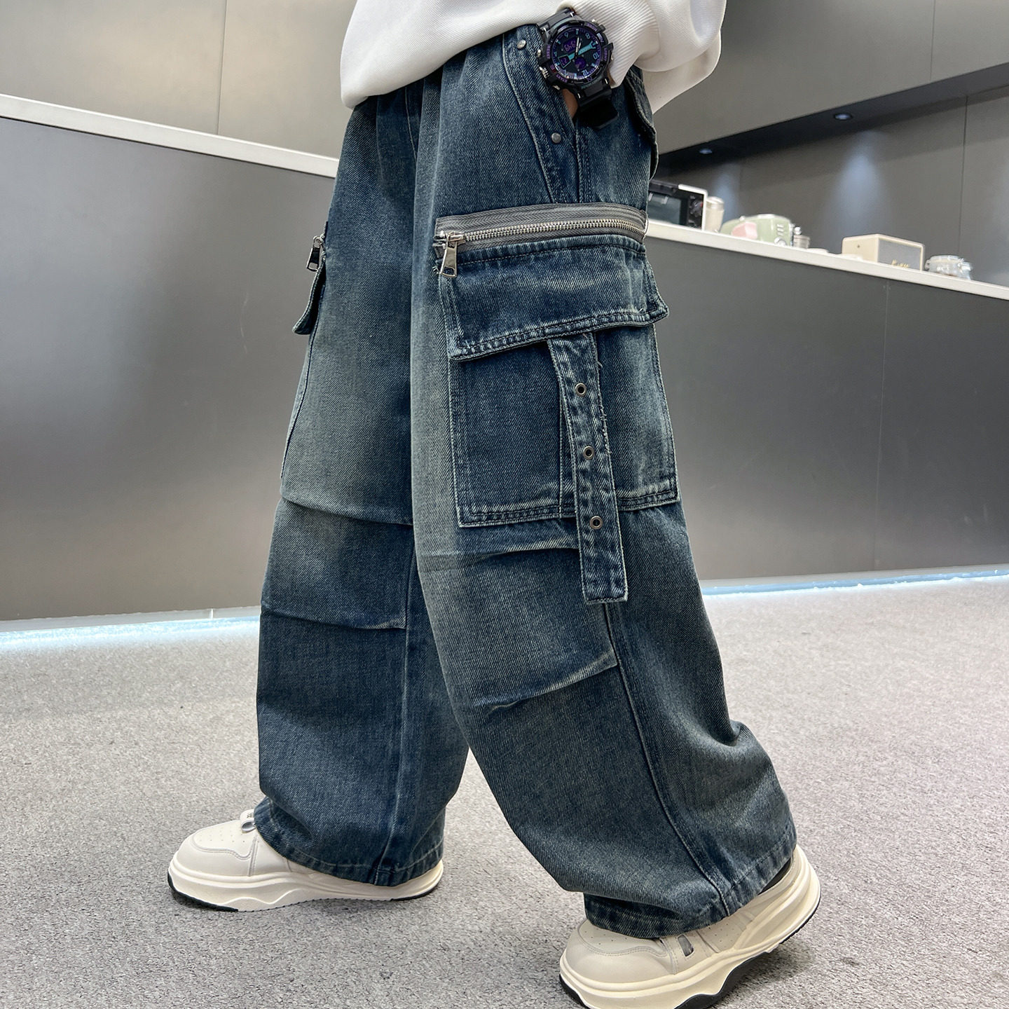 长裤牛仔布工装裤口袋裤子百搭潮