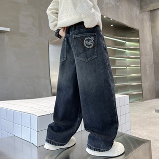 男童一体绒牛仔裤秋冬款2025新款潮儿童加绒休闲裤中大童裤子痞帅