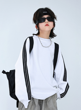 男童白色长袖t恤春秋款2026新款儿童春季卫衣中大童春季打底衫潮