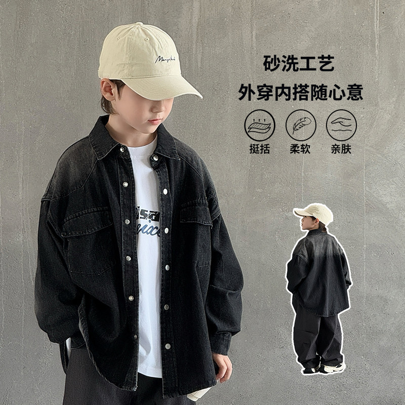牛仔布休闲风春秋季翻领纯色衬衫