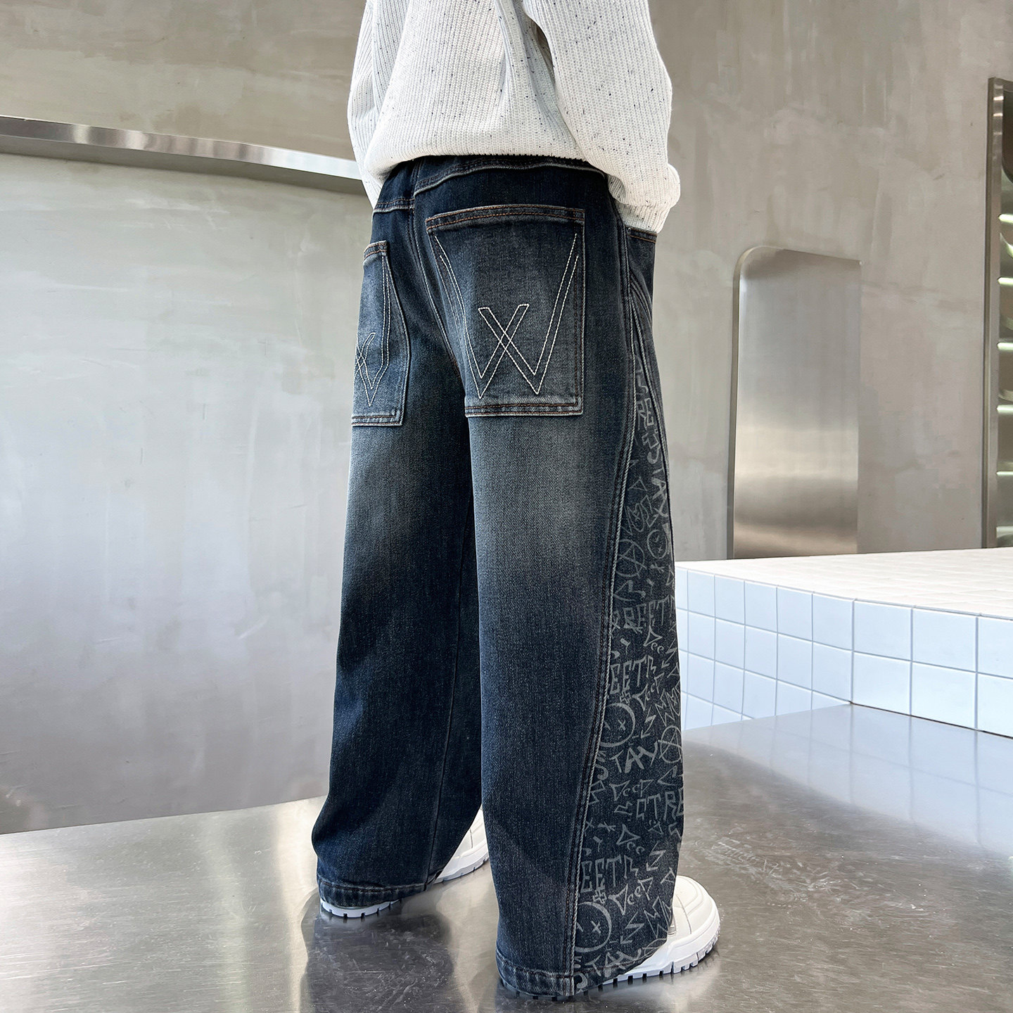 长裤牛仔布牛仔裤一体绒裤腿加厚