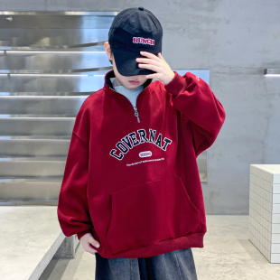 男童韩范半拉链卫衣春装2026新款儿童春秋上衣男孩红色春装上衣潮