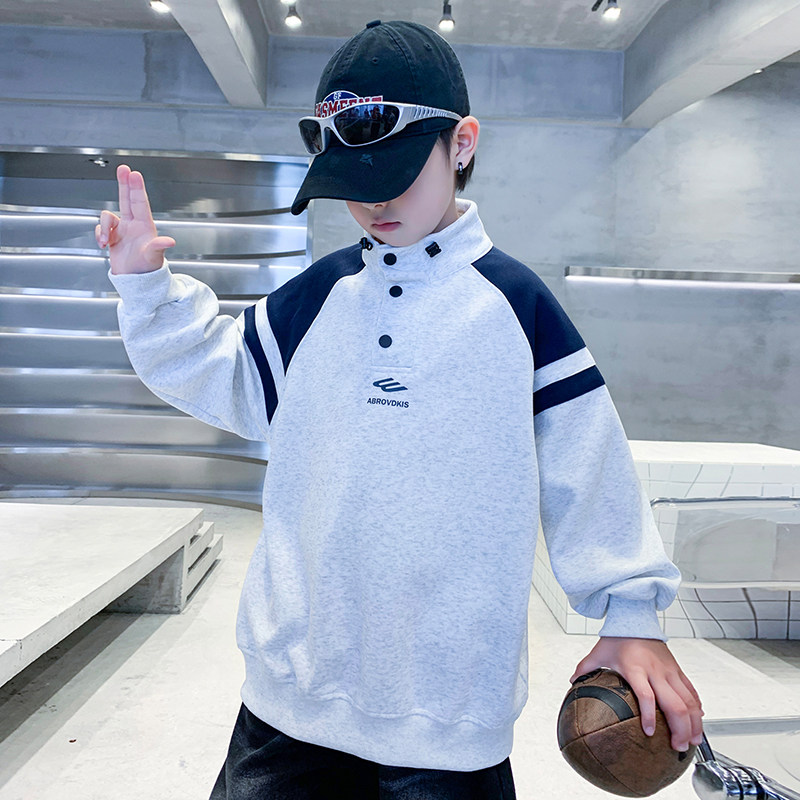 男童半高领卫衣春秋款2026痞帅中大童秋季宽松男孩秋装上衣洋气潮