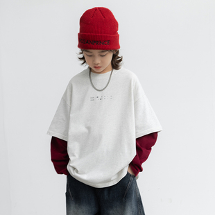 男童假两件T恤春装2026新款潮中大童春季长袖上衣儿童春秋打底衫t