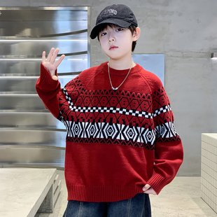 男童红色毛衣秋冬季2026新款儿童本年线衣中大童加厚新年拜年服潮