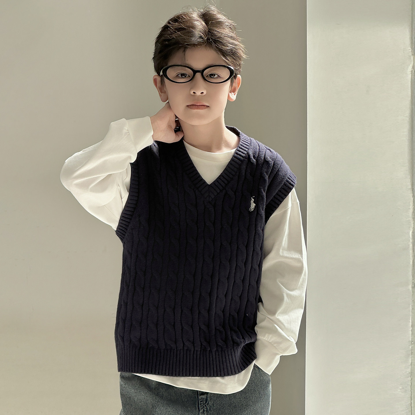 男童套装春秋款2025新款学院风儿童秋季毛衣马甲卫衣两件套痞帅潮