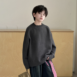 男童圆领毛衣秋冬2025洋气儿童冬季针织衫中大童冬装加厚打底衫潮