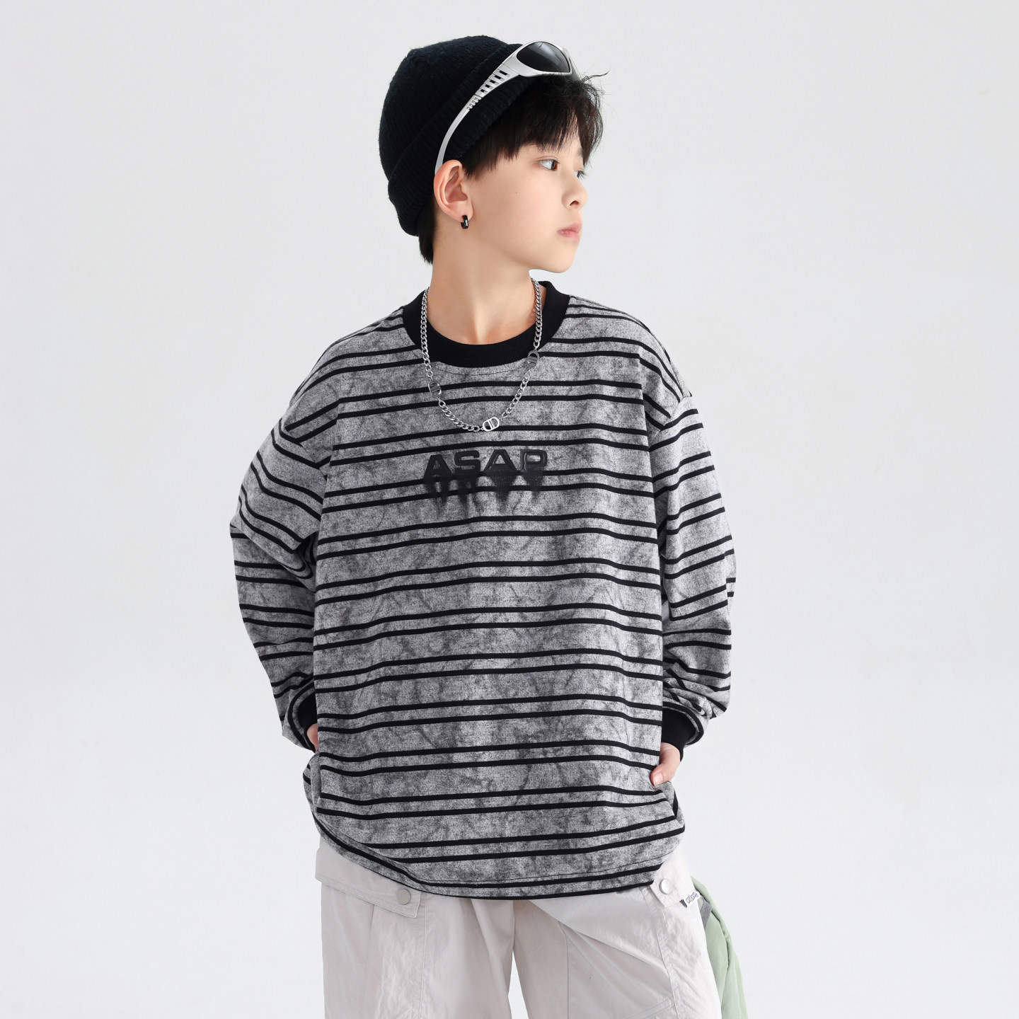 男童条纹卫衣春季2026新款洋气中大童春装打底衫儿童男孩春款内搭