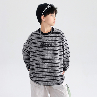 男童条纹卫衣春季2026新款洋气中大童春装打底衫儿童男孩春款内搭