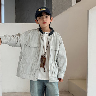 男童立领外套春秋款2026新款酷帅中大童春季上衣儿童男孩宽松上衣
