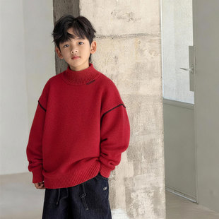 男童红色本命年毛衣秋冬季2026新款儿童新年衣服中大童拜年服宽松