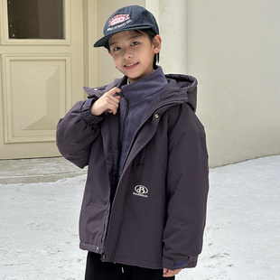 男童夹棉冲锋衣秋冬款2025新款中大童加厚派克棉服儿童冬季外套潮