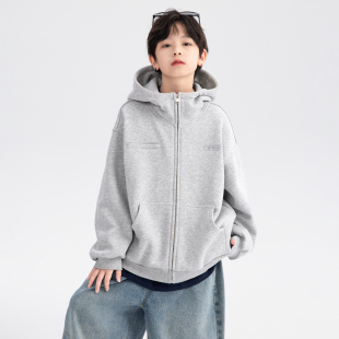 卫衣潮 中大童男孩加厚运动开衫 男童韩版 连帽加绒外套秋冬2025新款