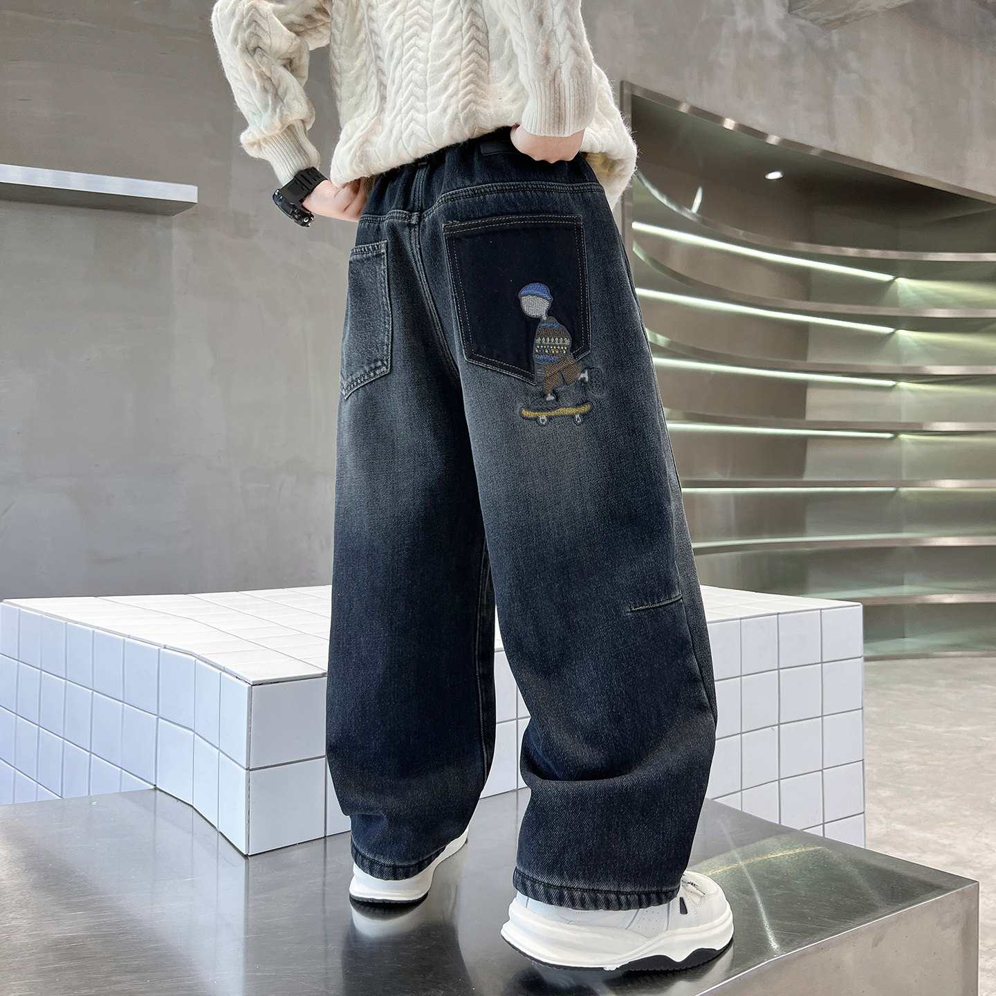 长裤牛仔布牛仔裤一体绒加厚长裤