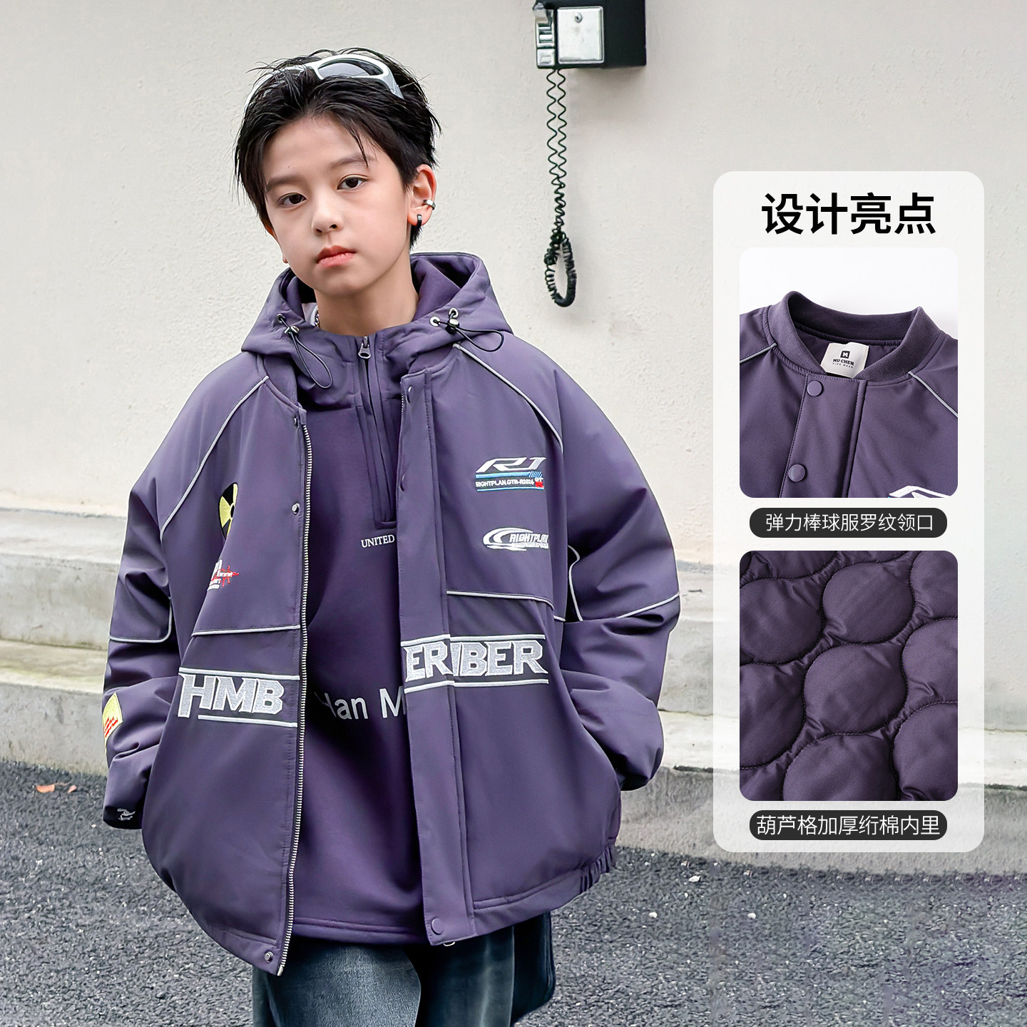 男童加厚秋冬夹棉棒球服棉衣外套