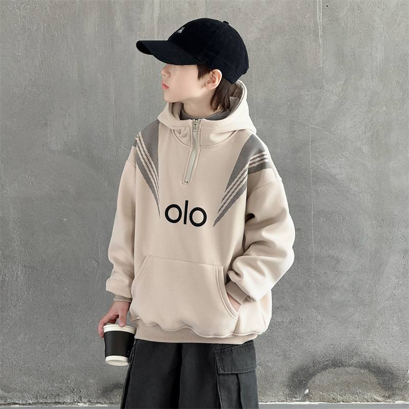 男童一体绒卫衣秋冬季2025新款儿童冬款加厚中大童加绒连帽内搭潮