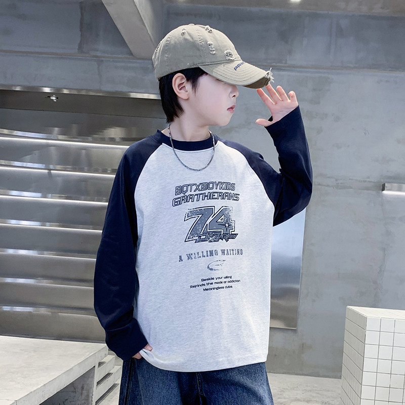 男童长袖T恤春秋款2026新款痞帅中大童春季打底衫儿童装男孩上衣t