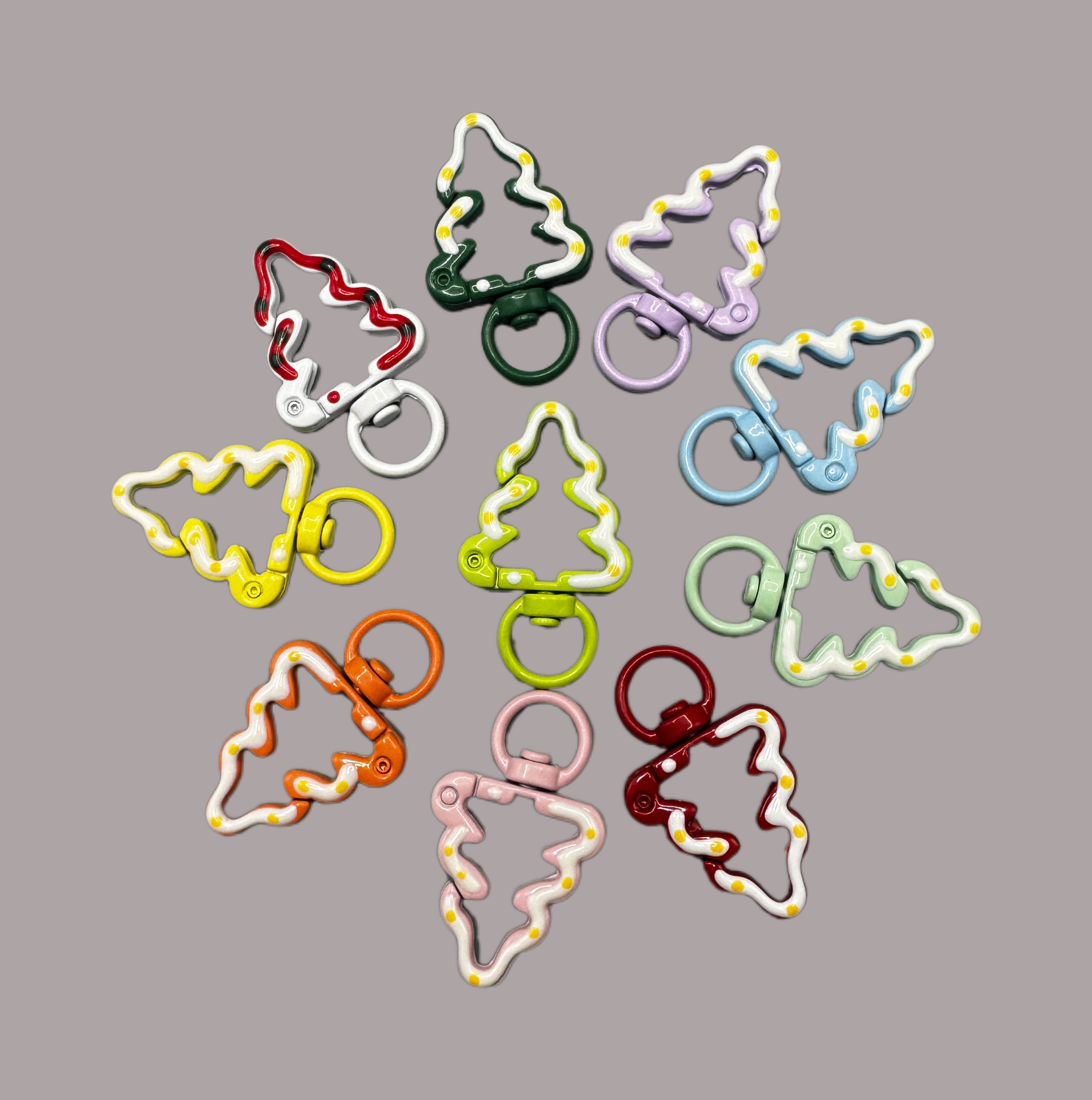 新款创意手绘diy圣诞树烤漆弹簧扣钥匙扣卡通饰品配件女包包挂扣