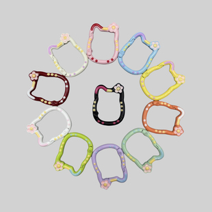 带花猫咪手绘弹簧扣 新款开口环钥匙扣圈环diy包包挂件钥匙扣配件