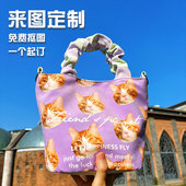 定制logo大容量通勤斜挎帆布包女网红亲肤面料褶皱手拎包免费设计