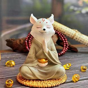 白色九尾狐狸小摆件多肉植物花盆造景治愈系解压情绪汽车载装饰品