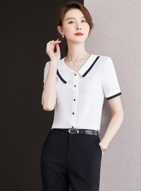 小香风娃娃领衬衫工作服夏季新款