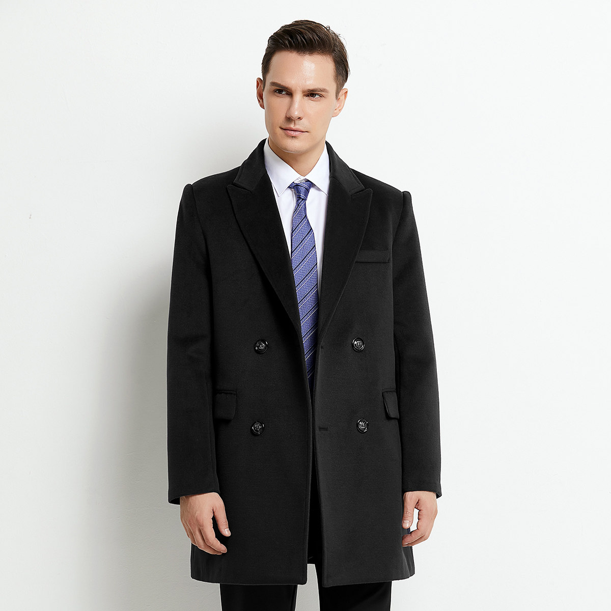 冬季新款职业装高端韩版加厚中长款翻领毛呢大衣宽松加棉商务正装