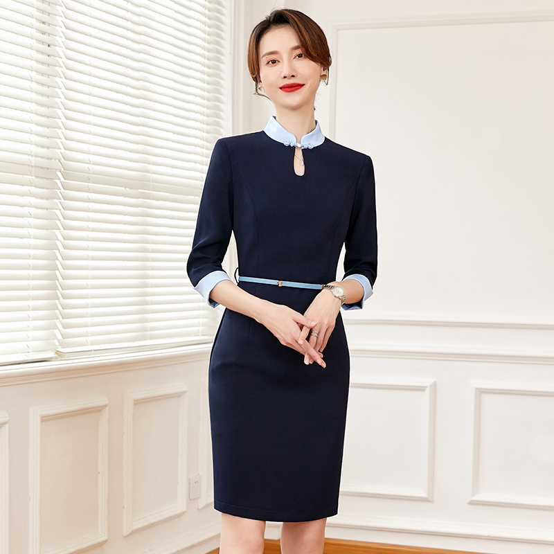 秋季新款修身风茶艺会所制服旗袍