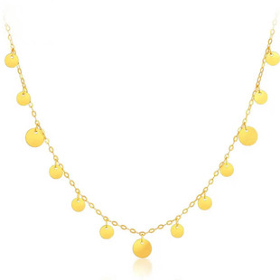 18K金项链女款 套链女生Au750闪亮片足金ins风黄金礼物圆形片彩金