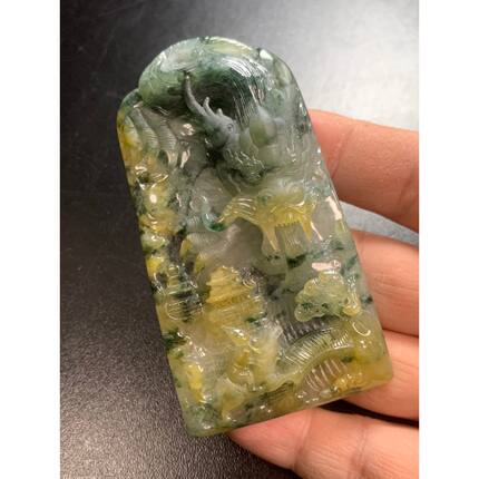 清仓特价天然缅甸A货翡翠黄加绿大龙牌