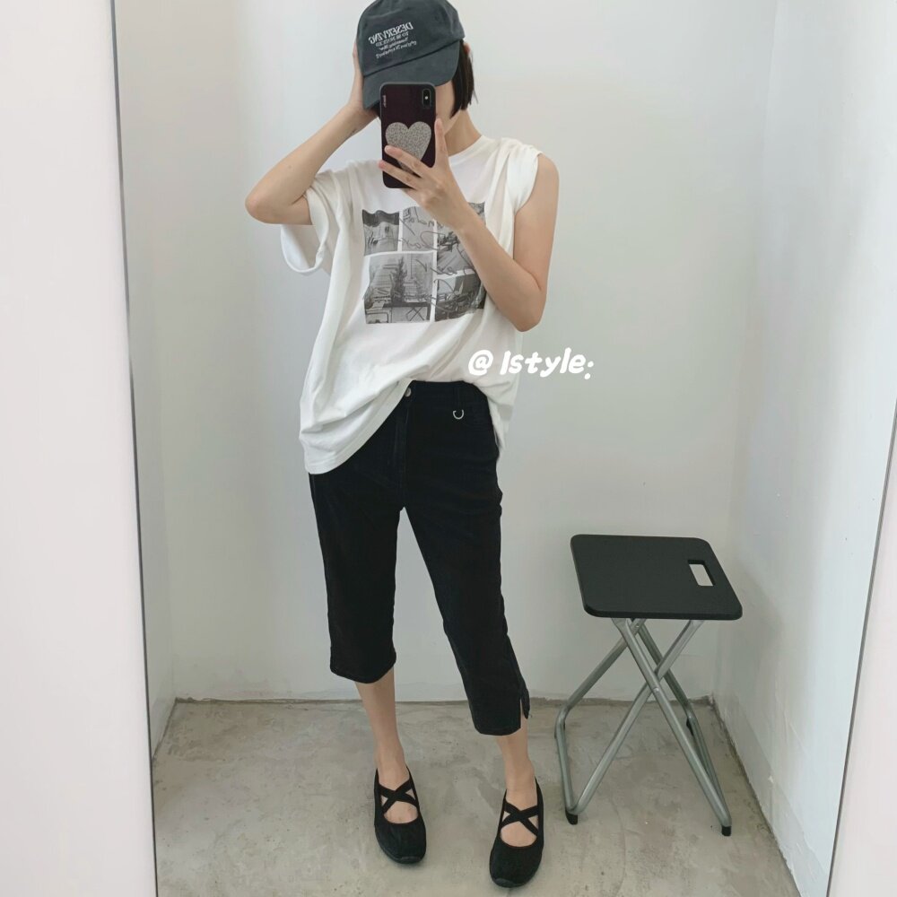 2026韩国istyle春夏黑色修身显瘦七分裤女百搭休闲裤卡普里牛仔裤