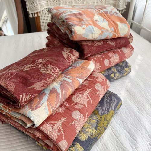 复古双层纱单件床单全棉色织提花