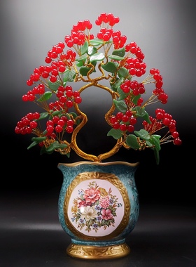 天然水晶黄玉髓红玉髓《金枝玉叶》招财树发财树摆件