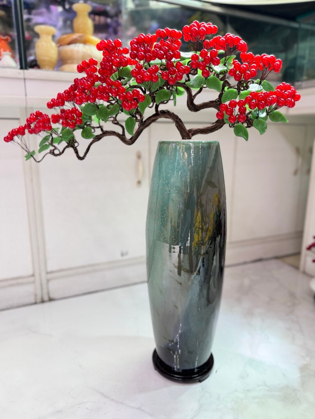 超大号盆景摆件！ 红果硕果累累迎客松盆景摆件！花开富贵！