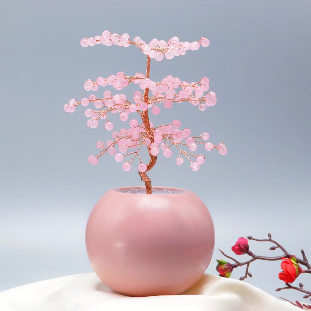 清香满枝· 天然粉玉髓招财树摆件.超级粉嫩！颜色迷人！