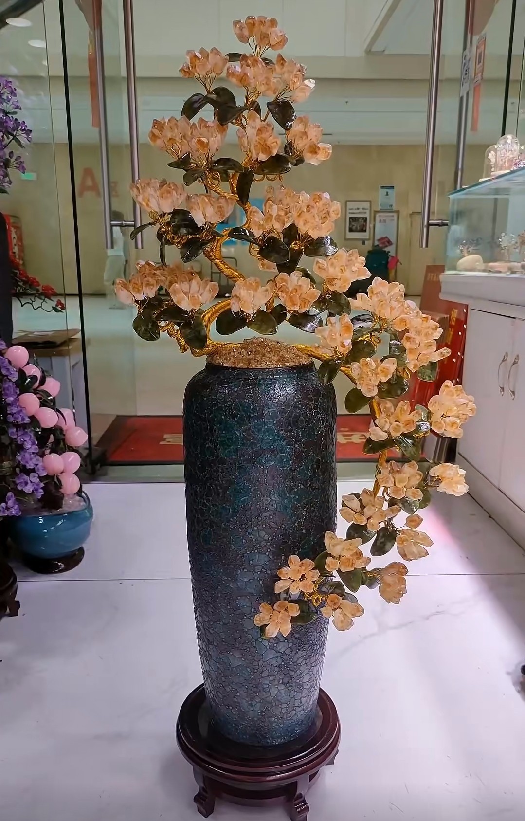 天然原矿黄水晶摇钱树发财树摆件桌面摆件