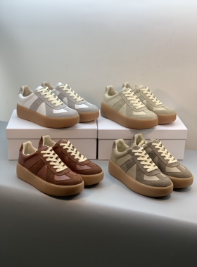 2026春季新款头层牛皮真皮鞋圆头厚底休闲鞋德训鞋运动鞋阿甘鞋