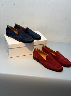 乐福鞋秋季英伦复古羊反绒单鞋圆头平跟一脚蹬懒人鞋软面通勤女鞋