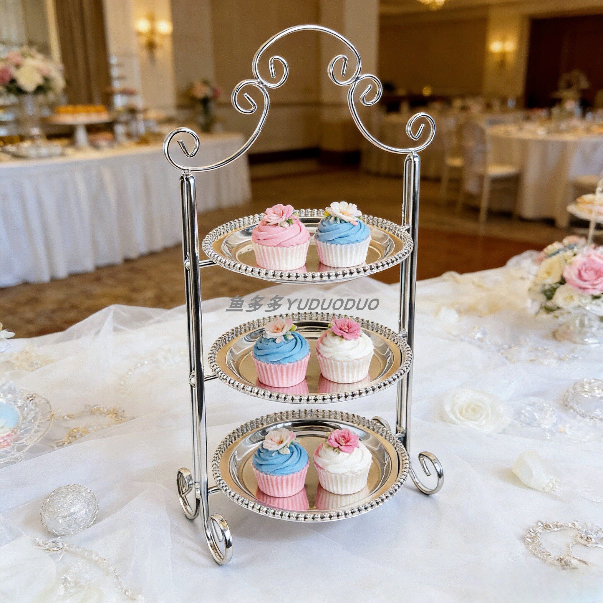 欧式铁艺蛋糕架 金属三层下午茶点心架 多层干果水果盘甜品台摆件