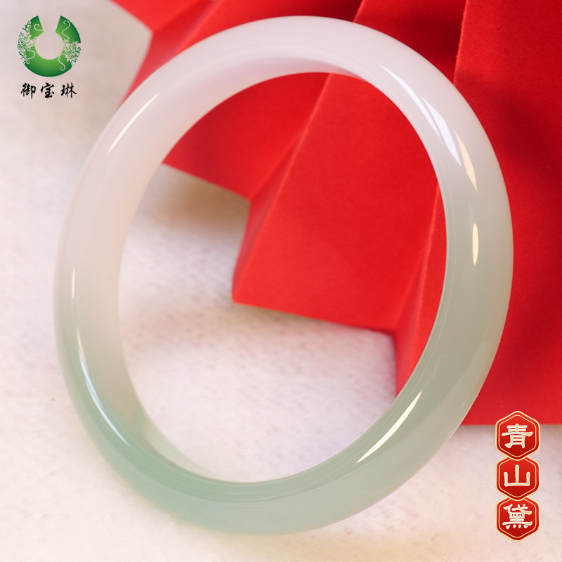 天然飘绿高冰玉髓手镯正品玛瑙美人细条玉镯半壁绿色青山黛玉镯子