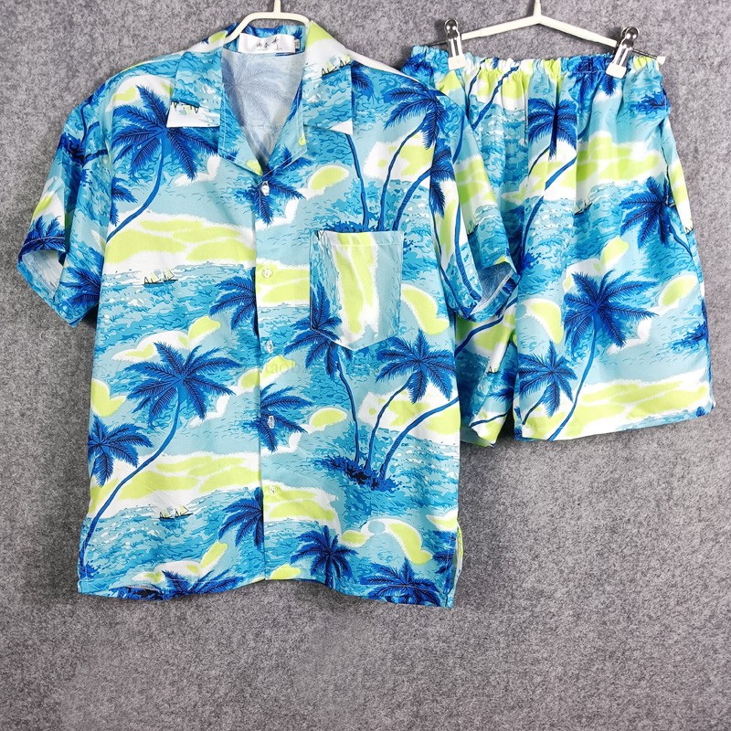 海南岛沙滩服衬衫短袖大码宽松男装休闲套装三亚旅游服装速干面料