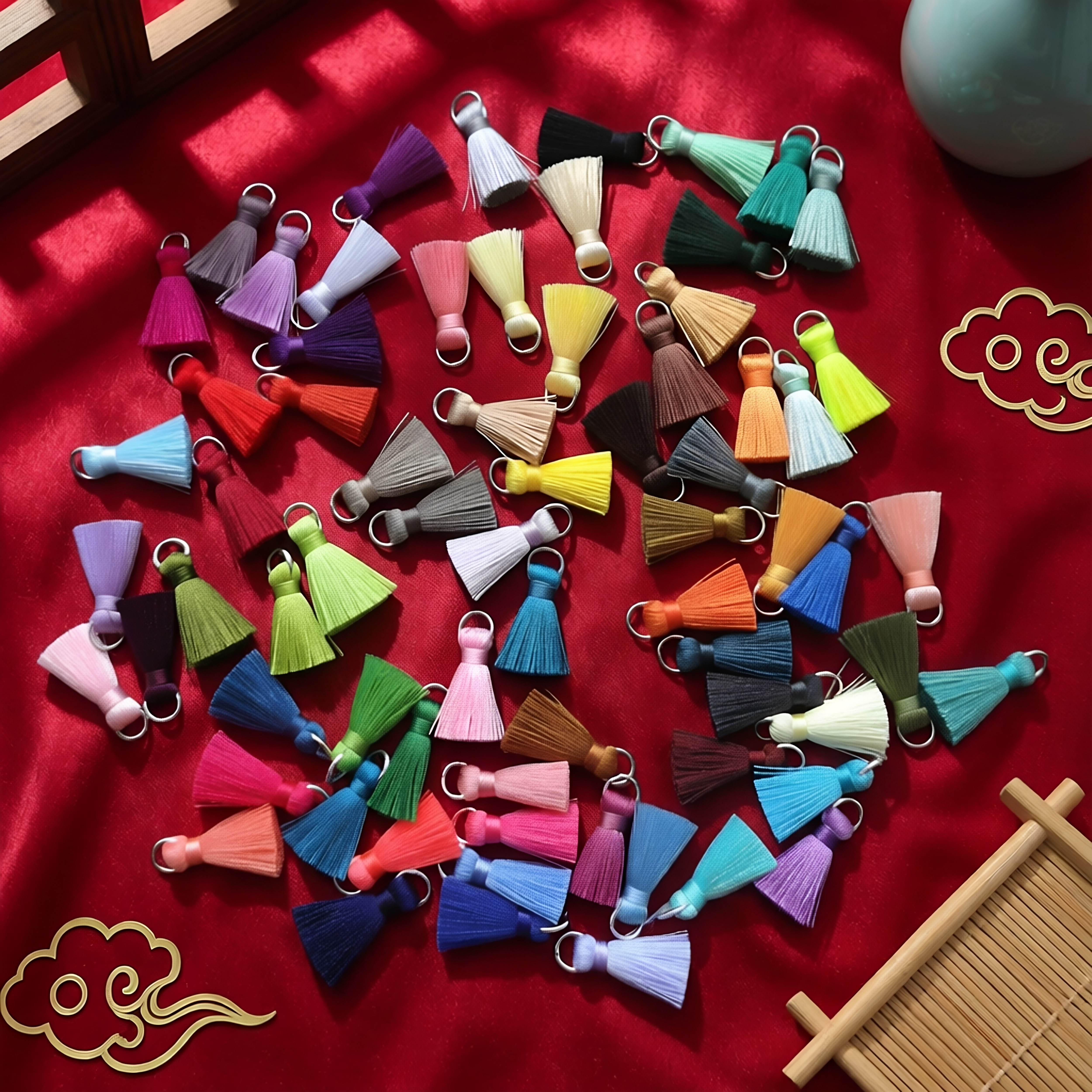 迷你2cm抗皱带圈流苏穗子吊坠图片