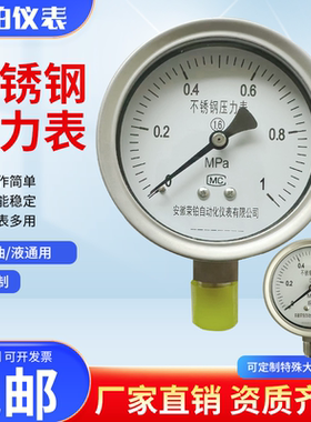 304不锈钢耐震压力表YN100BF YTF100H高温真空油气水液压力表氨用