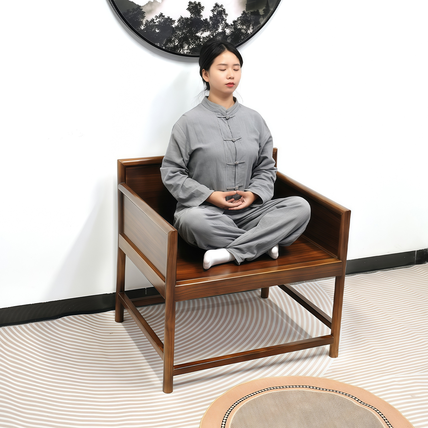新中式胡桃木乌金木色休闲沙发椅客厅简约主人椅办公打坐椅禅修椅
