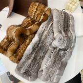 女士真獭兔毛皮草围巾韩版 简约交叉款 编制毛毛围脖保暖双面加厚冬